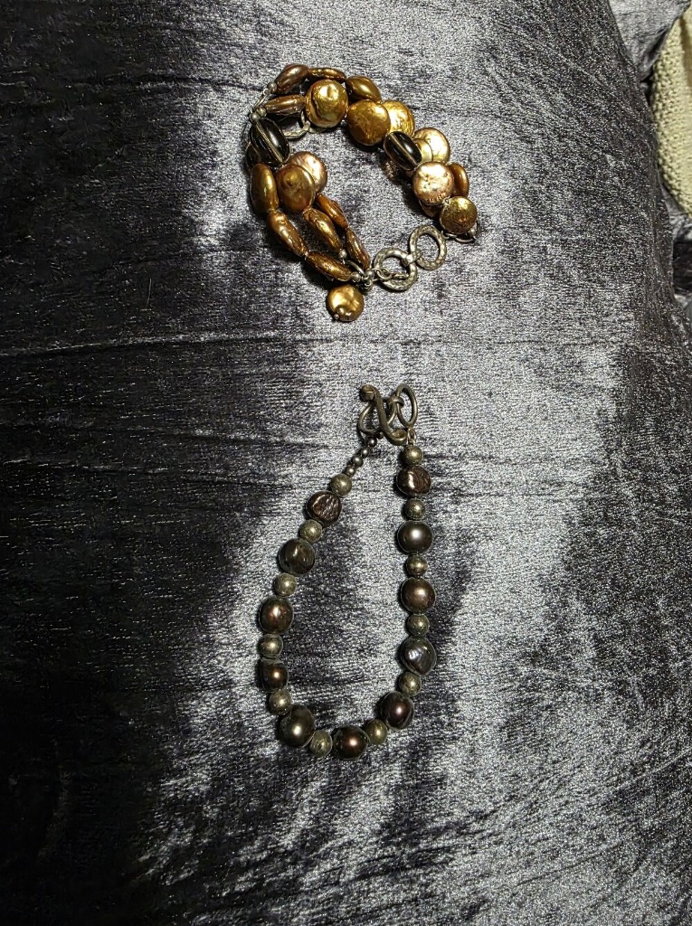 Silpada 2 Bronzite Beaded & Bronze Coin Toggle Bracelets